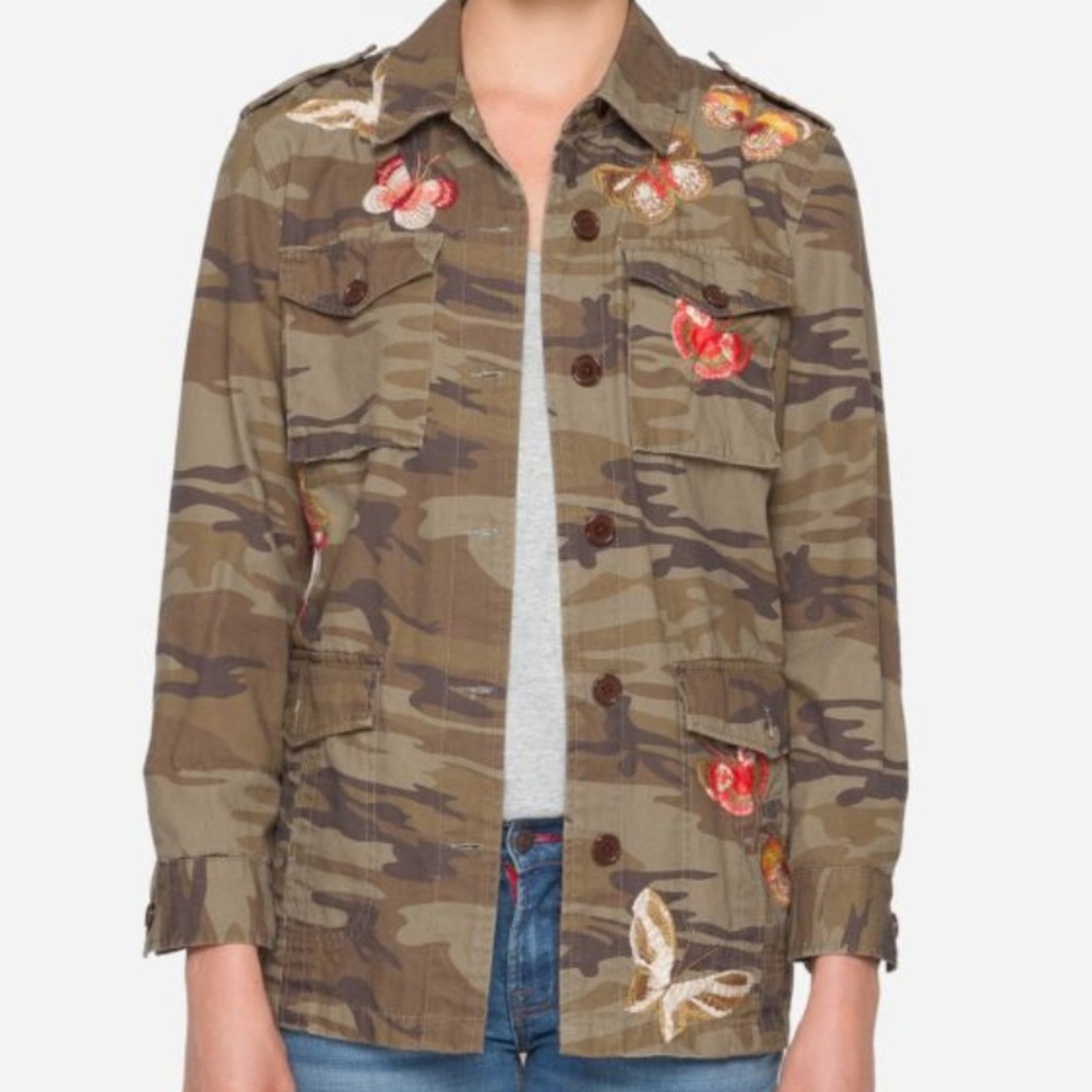 NWT JOHNNY WAS Green Camo embroidered MILITARY JACKET XS